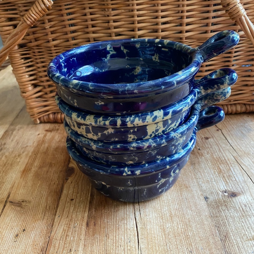 COPY - COPY - 4 Bennington Potters Pottery Bistro Bowls in Blue Agate